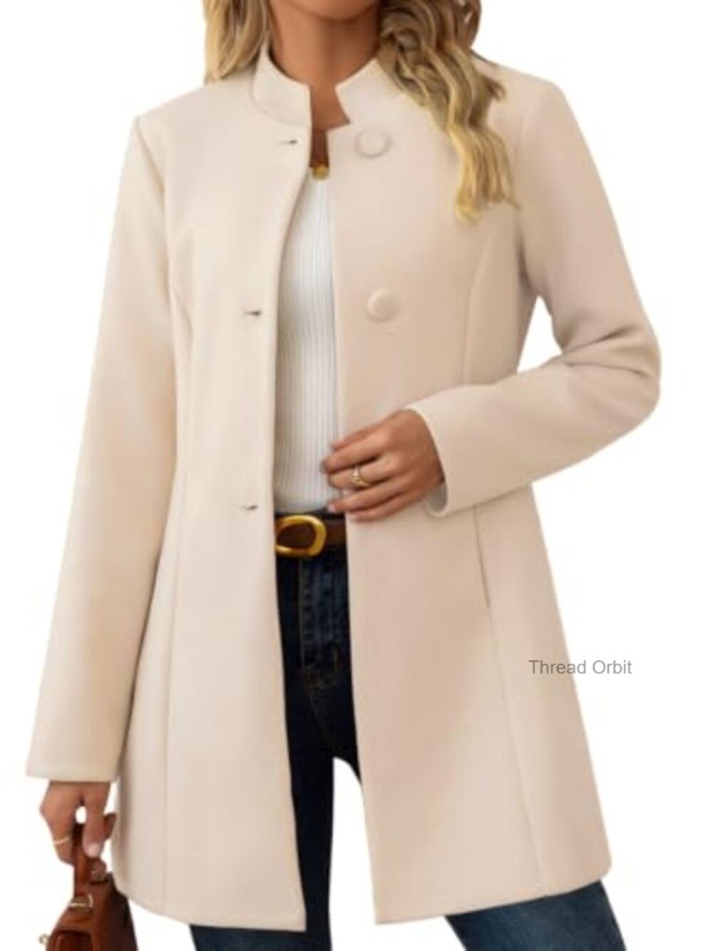 Wool Blend Pea Coat Slim Fit Mid-Long Back Slit Button Blazer